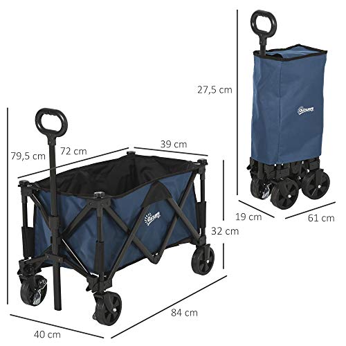 Outsunny Carro Plegable Carretilla de Transporte con Mango Ajustable Rueda Universal Freno para Jardín Camping Marco Acero Carga 60 kg 84x40x79,5 cm