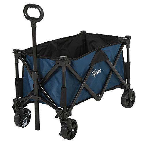 Outsunny Carro Plegable Carretilla de Transporte con Mango Ajustable Rueda Universal Freno para Jardín Camping Marco Acero Carga 60 kg 84x40x79,5 cm