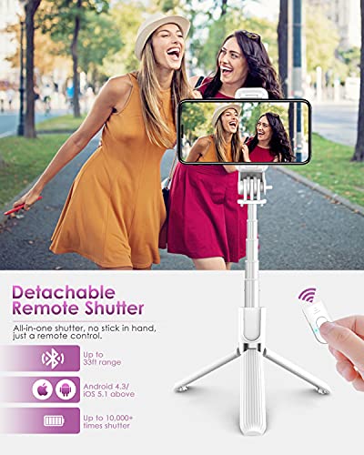 Palo Selfie Trípode, Selfie Stick 4 en 1 con Control Remoto Bluetooth, Calidad Aluminio, para Cámara Deportiva, Gopro, para Viaje Rotación de 360° Compatible con iOS Android (4-6.8 Pulgadas)