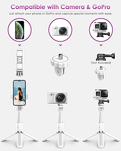 Palo Selfie Trípode, Selfie Stick 4 en 1 con Control Remoto Bluetooth, Calidad Aluminio, para Cámara Deportiva, Gopro, para Viaje Rotación de 360° Compatible con iOS Android (4-6.8 Pulgadas)