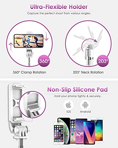 Palo Selfie Trípode, Selfie Stick 4 en 1 con Control Remoto Bluetooth, Calidad Aluminio, para Cámara Deportiva, Gopro, para Viaje Rotación de 360° Compatible con iOS Android (4-6.8 Pulgadas)