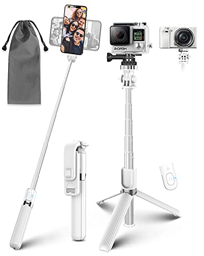 Palo Selfie Trípode, Selfie Stick 4 en 1 con Control Remoto Bluetooth, Calidad Aluminio, para Cámara Deportiva, Gopro, para Viaje Rotación de 360° Compatible con iOS Android (4-6.8 Pulgadas)