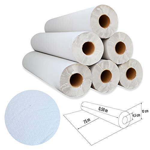 Papel de camilla ECO (caja de 6 unidades) de 0.59 x 75m (1,5kg) | Rollo Color Blanco ecológico Sin Precorte