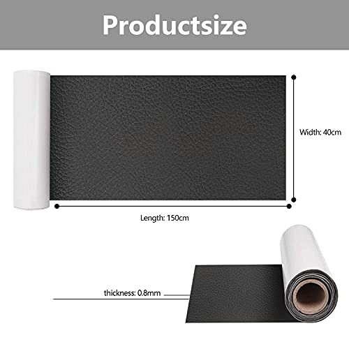 Parche Reparación de Cuero, 40 x 150 cm Cinta Adhesiva para Reparar Cuero PU, Rollo de Cuero Adhesivo para sofás, asientos de coche, bolsos, chaquetas, manualidades DIY, Negro