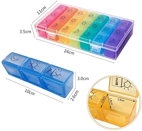 Pastillero Semanal 7 Días con 3 Tomas Diaria + 1 Corta Pastillas, Pastillero 7 Días Interpretativo, 21 Compartimentos Pastillero Diario Perfecto para Viaje