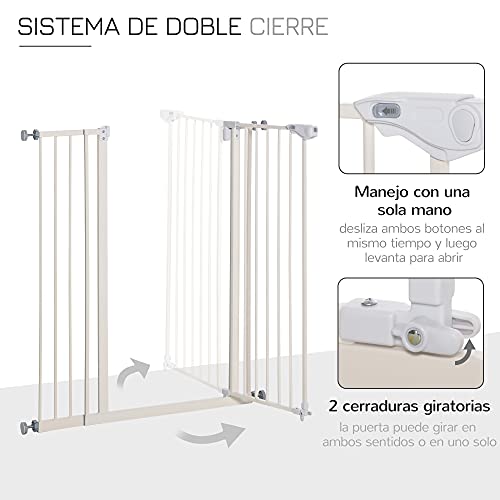 Pawhut Barrera de Seguridad para Puertas y Escaleras Barrera para Perros Mascotas con Cierre Automático Extensión 17,5 cm Montaje sin Agujeros Metal 92-102x104,1 cm Blanco