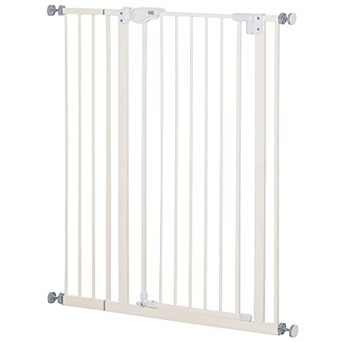 Pawhut Barrera de Seguridad para Puertas y Escaleras Barrera para Perros Mascotas con Cierre Automático Extensión 17,5 cm Montaje sin Agujeros Metal 92-102x104,1 cm Blanco