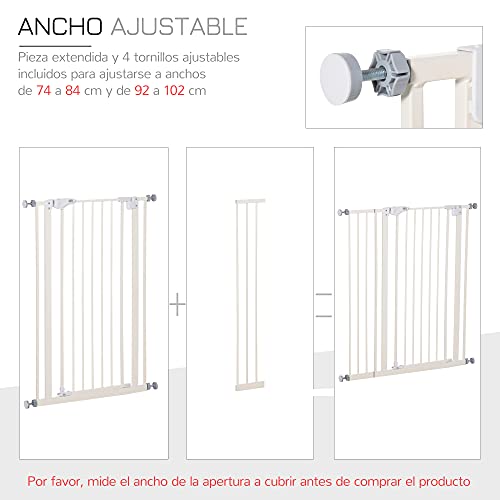 Pawhut Barrera de Seguridad para Puertas y Escaleras Barrera para Perros Mascotas con Cierre Automático Extensión 17,5 cm Montaje sin Agujeros Metal 92-102x104,1 cm Blanco