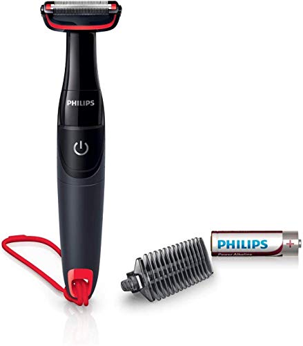 Philips BG105/10 - Afeitadora corporal, Apta para recortar el pelo de zonas sensibles, color negro y rojo