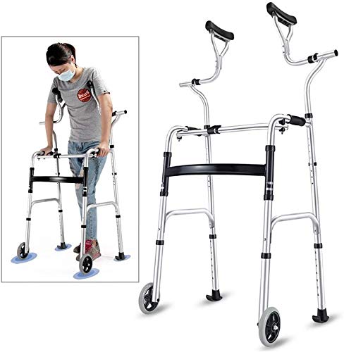 PHOOW Andadores Seniors Walker con Soporte axilar, muleta Plegable de Aluminio de Servicio Pesado con Ruedas, Gente Alta Que se Encuentra Vigilante en posición Vertical