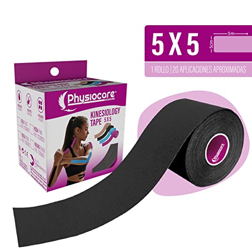 PhysioCare Kinesio Tape Negro. Cinta Elástica Sin Látex. Resistente Al Agua