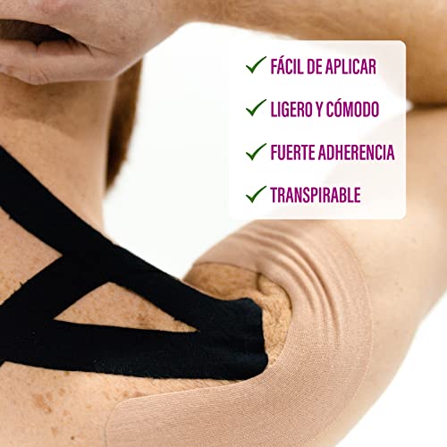 PhysioCare Kinesio Tape Negro. Cinta Elástica Sin Látex. Resistente Al Agua