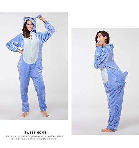 Pijamas Disfraces Onesie Animal Adultos kigurumi Carnaval Halloween o Fiesta Espectáculo Navideño Mono Cosplay Ropa Interior de Zoológico Invierno Unisex Mujeres y Hombres - M - Stitch Azzurro