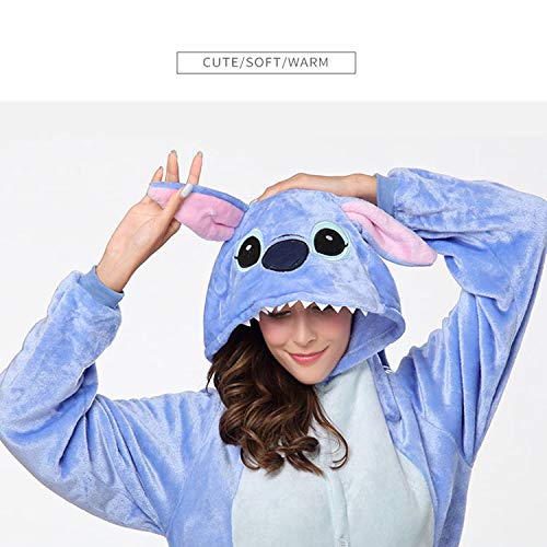 Pijamas Disfraces Onesie Animal Adultos kigurumi Carnaval Halloween o Fiesta Espectáculo Navideño Mono Cosplay Ropa Interior de Zoológico Invierno Unisex Mujeres y Hombres - M - Stitch Azzurro