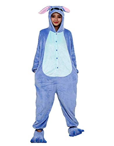 Pijamas Disfraces Onesie Animal Adultos kigurumi Carnaval Halloween o Fiesta Espectáculo Navideño Mono Cosplay Ropa Interior de Zoológico Invierno Unisex Mujeres y Hombres - M - Stitch Azzurro