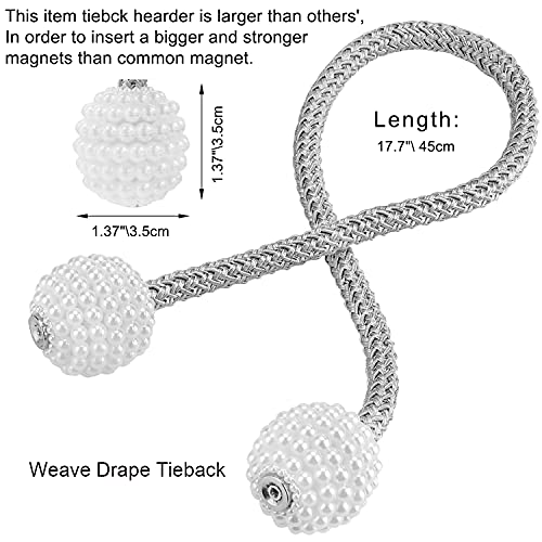 PINOWU - Lote de 2 cordones de sujeción magnéticos para cortinas, decorados con perlas, para cortinas de ventana pequeñas, finas o transparentes