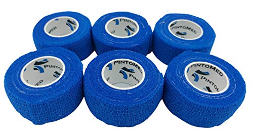 PintoMed - Venda Cohesiva - Azul - 6 Rollos x 2,5 cm x 4,5 m Autoadhesivo Flexible Vendaje, Primeros Auxilios, Lesiones