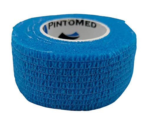 PintoMed - Venda Cohesiva - Azul Claro - 6 Rollos x 2,5 cm x 4,5 m Autoadhesivo Flexible Vendaje, Primeros Auxilios, Lesiones