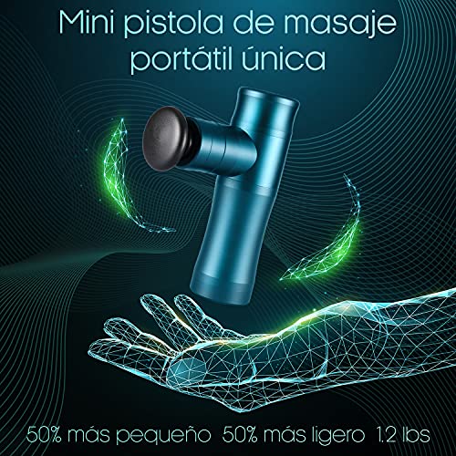 Pistola de Masaje Muscular Mini, Masajeador Portátil de Percusión de Tejido Profundo, Mini Pistola Masaje Masajeadora Muscular, Batería 2600 mAh, 3200RPM/MIN, Cuerpo de Aleación de Aluminio