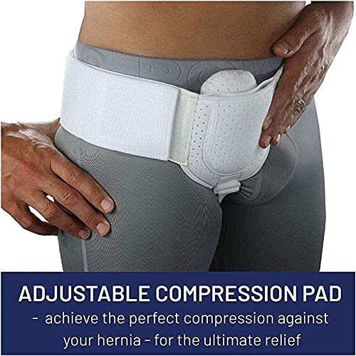 PJLHHM Cinturón de Hernia inguinal Hernias de la Ingle Correa de Cintura Ajustable para Hombres Lado Izquierdo o Derecho Postcirugía Braguero de Soporte de Hernia inguinal para Hombres (White L/XL)