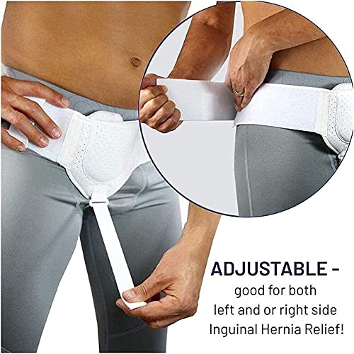 PJLHHM Cinturón de Hernia inguinal Hernias de la Ingle Correa de Cintura Ajustable para Hombres Lado Izquierdo o Derecho Postcirugía Braguero de Soporte de Hernia inguinal para Hombres (White L/XL)