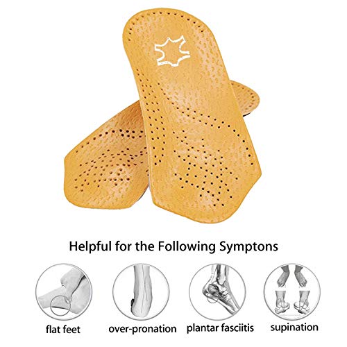 Plantillas ortopédicas de 3/4, soporte de fascitis plantar con almohadilla metatarsiana insertos de calzado de cuero ligero para hombres y mujeres, soporte de arco para pie plano, ejercicio, M