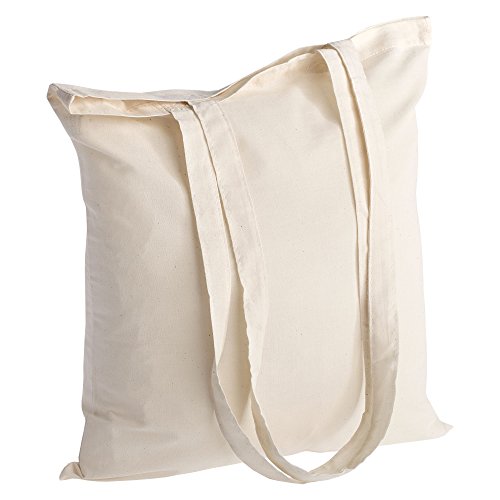 POLHIM-Bolsa Tela 100% Algodón Biodegradable,Lavable,Reutilizable-Asas Largas de 70cm.Para Ropa,Manualidades,Alimentos,Verduras, ir de paseo y para uso diario.Medidas 38x42cm,Densidad 145gr/m2,Natural