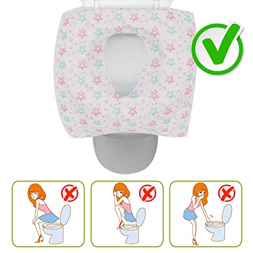 Pomeloone 24 PCS Almohadillas de Papel para Asiento de Inodoro de Gran Tamaño, Antideslizantes, Envasado Individualmente, Cubiertas Desechables WC de Impermeable para Niños, Mujer Embarazada