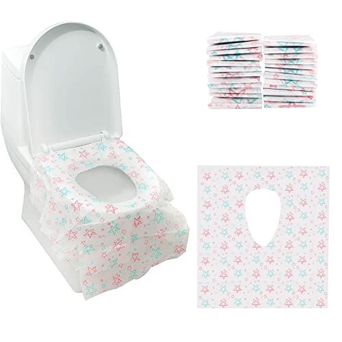 Pomeloone 24 PCS Almohadillas de Papel para Asiento de Inodoro de Gran Tamaño, Antideslizantes, Envasado Individualmente, Cubiertas Desechables WC de Impermeable para Niños, Mujer Embarazada