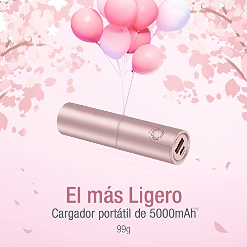 Power Bank 5000mAh Cargador Portátil con Salida de 2.4A, Batería Externa Móvil para Teléfonos Inteligentes, Tablets y Más-Rosado