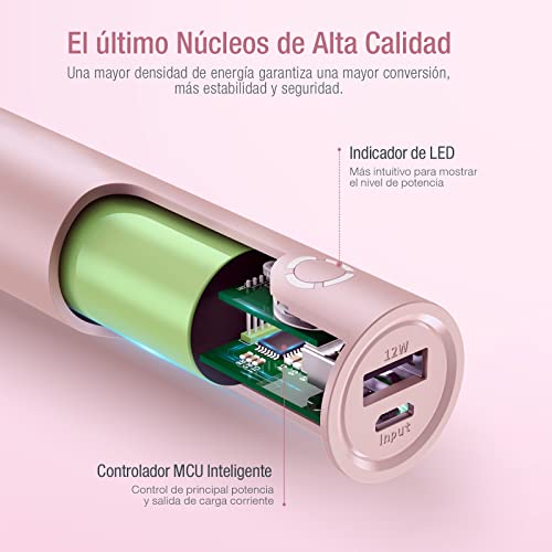 Power Bank 5000mAh Cargador Portátil con Salida de 2.4A, Batería Externa Móvil para Teléfonos Inteligentes, Tablets y Más-Rosado