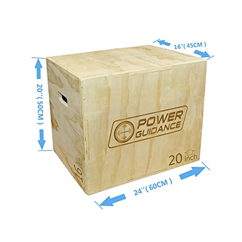 POWERGUIDANCE Caja pliométrica de Madera 3 en 1 - Ideal para Entrenamiento Cruzado -Plyo Caja de Madera, Plyo Box (#2-Plyo Box60/50/45CM)