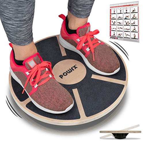 POWRX Balance Board Madera Ø 39 cm - Tabla de Equilibrio para Ejercicios de Gimnasia, Fisioterapia y Propiocepción - Superficie Antideslizante + PDF Workout