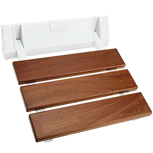 PrimeMatik - Asiento de Ducha abatible. Silla Plegable para Ancianos de Madera Tropical y Aluminio 320x328mm