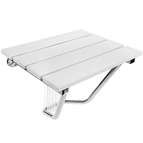 PrimeMatik - Asiento de Ducha abatible. Silla Plegable para Ancianos de plástico WPC y Acero Inoxidable 380 x 338 mm Blanca