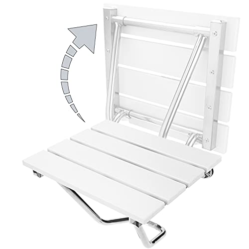 PrimeMatik - Asiento de Ducha abatible. Silla Plegable para Ancianos de plástico WPC y Acero Inoxidable 380 x 338 mm Blanca