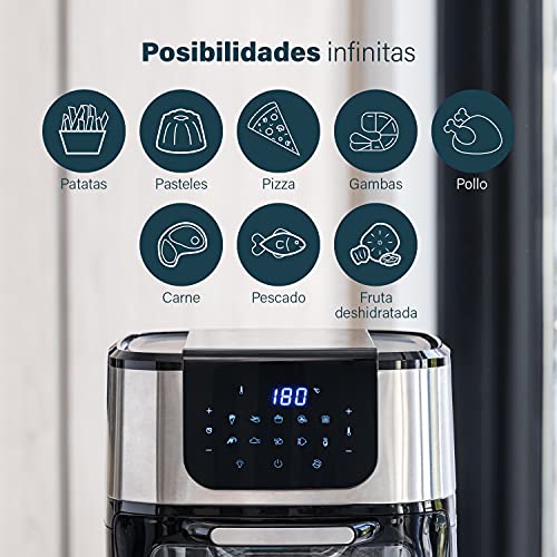 Princess 182075 Freidora sin aceite y horno de aire caliente con cesta giratoria, tamaño compacto y multifunción, accesorios incluidos, 10 programas, pantalla digital táctil, 1800 W, 11 L