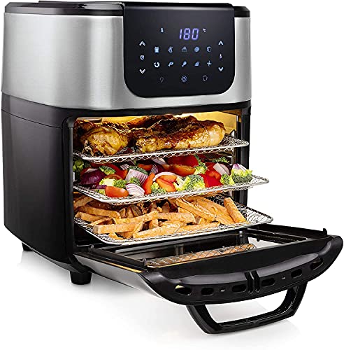 Princess 182075 Freidora sin aceite y horno de aire caliente con cesta giratoria, tamaño compacto y multifunción, accesorios incluidos, 10 programas, pantalla digital táctil, 1800 W, 11 L