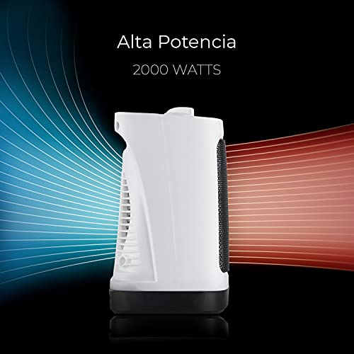 Pro Breeze Mini Calefactor Cerámico 2000W. Oscilación Automática y 2 Configuraciones de Temperatura, Blanco