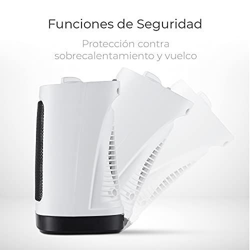 Pro Breeze Mini Calefactor Cerámico 2000W. Oscilación Automática y 2 Configuraciones de Temperatura, Blanco