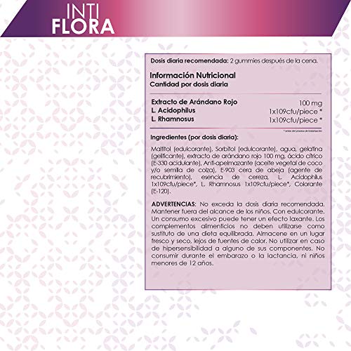 Probióticos vaginales para mujer microencapsulados L. rhamnosus y L. acidophilus + extracto puro de arándano rojo | Combate y previene las infecciones vaginales y urinarias | 50 unidades sabor cereza