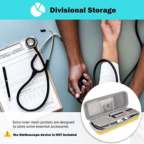 ProCase Estuche Goma EVA para Estetoscopio, Caja Foam Antichoques de Viaje para Fonendoscopio 3M Littmann/MDF/Riester/ADC, Almacenamiento con Bolsillo de Malla para Accesorios -Amarillo