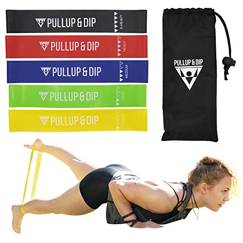 PULLUP & DIP Bandas Elástica de Resistencia, Cintas Elástica de 5 Intensidades + Bolsa de Transporte, Loop Bands, Mini Bandas, Bandas Ejercicio para Crossfit, Yoga, Pilates, Fitness