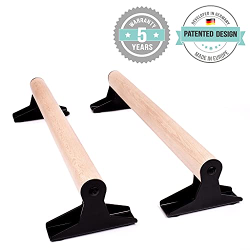 PULLUP & DIP Paralelas de Madera, Fitness Parallettes Bajas o Medianas con Mango Ergonómico, Barras Paralelas para Calistenia y Crossfit, Interiores y Exteriores (Paralelas Bajas (10 cm de Altura))