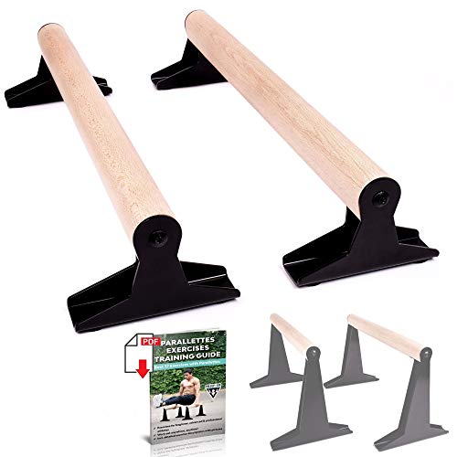 PULLUP & DIP Paralelas de Madera, Fitness Parallettes Bajas o Medianas con Mango Ergonómico, Barras Paralelas para Calistenia y Crossfit, Interiores y Exteriores (Paralelas Bajas (10 cm de Altura))