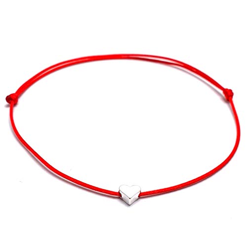 Pulsera Tobillera de España Tamaño Ajustable La Tobillera de Cordón de Nailon incluye una Bolsa de Organza Hecho a Mano en España (Rojo Plata, Corazón)