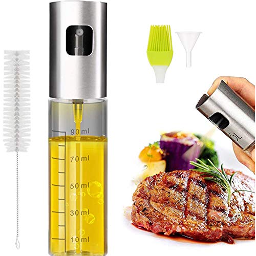 Pulverizador Aceite, Eletorot Spray Aceite Cocina para Freidora de Aire 100ML Aceitera y Vinagre Vaporizador Aceitera Cristal Con un Embudo y Pincel para Cocinar, Ensalada, Hornear, Pan, Barbaco