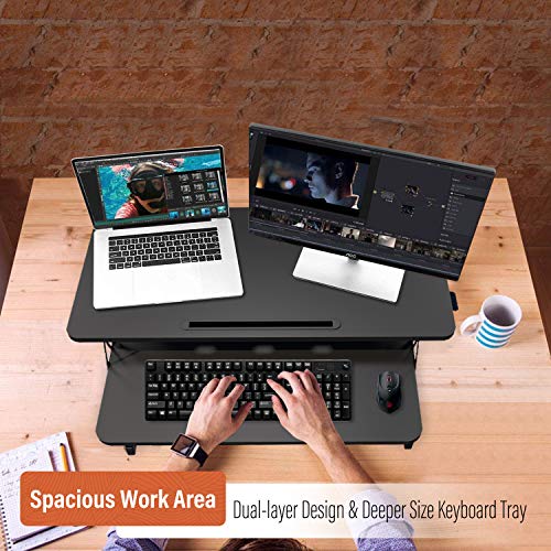 PUTORSEN® 32" Convertidor de Escritorio de pie, ergonómico Altura Ajustable Sentarse Stand Up Escritorio convertidor, estación de Trabajo para Usar de pie o Sentado, Bandeja Desmontable Teclado