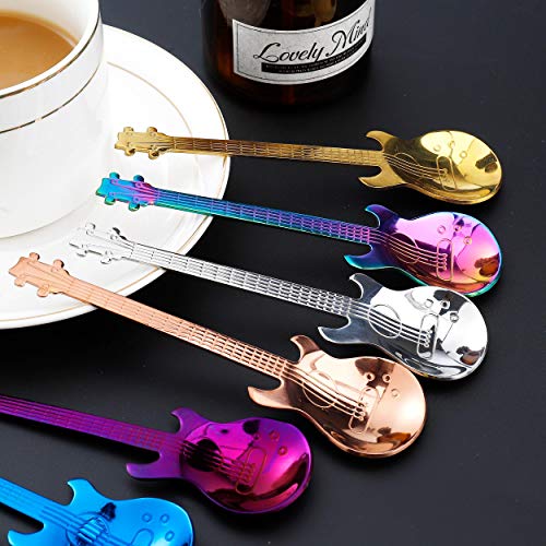 QH-Shop Cucharas de Café de Acero Inoxidable, 7 Piezas Diseño de Forma de Guitarra Cucharitas Cuchara de Postre para Café, Té, Bebidas, Mezclar o Batidos (Multicolor)