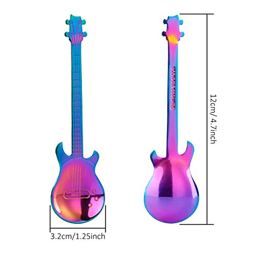 QH-Shop Cucharas de Café de Acero Inoxidable, 7 Piezas Diseño de Forma de Guitarra Cucharitas Cuchara de Postre para Café, Té, Bebidas, Mezclar o Batidos (Multicolor)